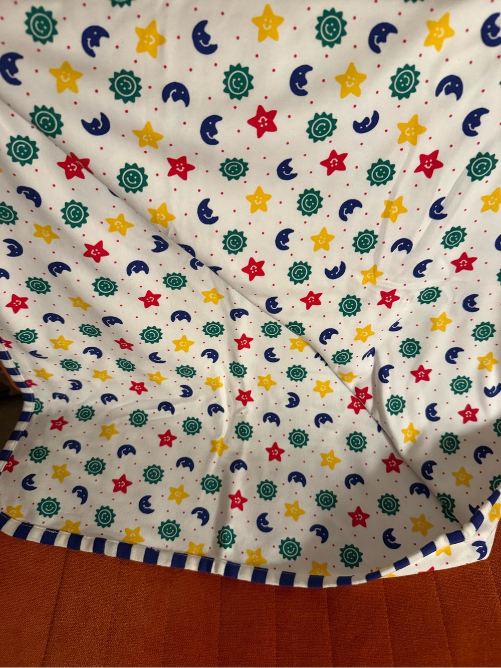 Vintage Gymboree - White Baby Blanket with Colorful Stars, Moons & Suns